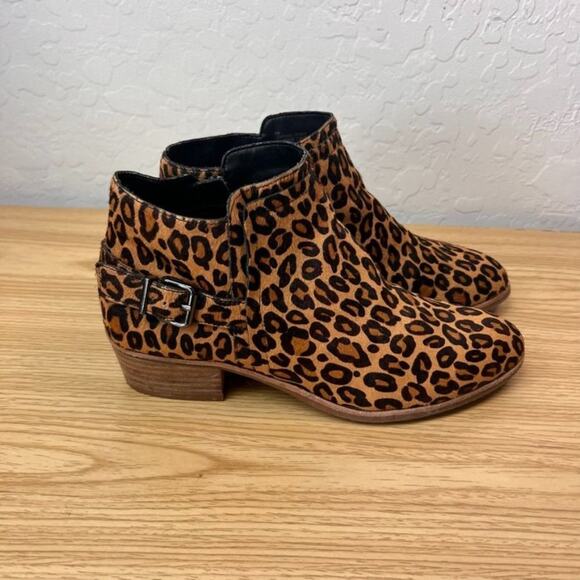 Gianni Bini Bootie Womens 8 Brown Torloni Calf Hair Leopard Stacked Heel Buckle - Picture 7 of 15